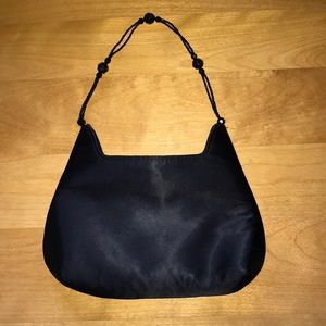 Hillard Hanson Little Black Silky Evening Cocktail Bag Beaded Strap Handle